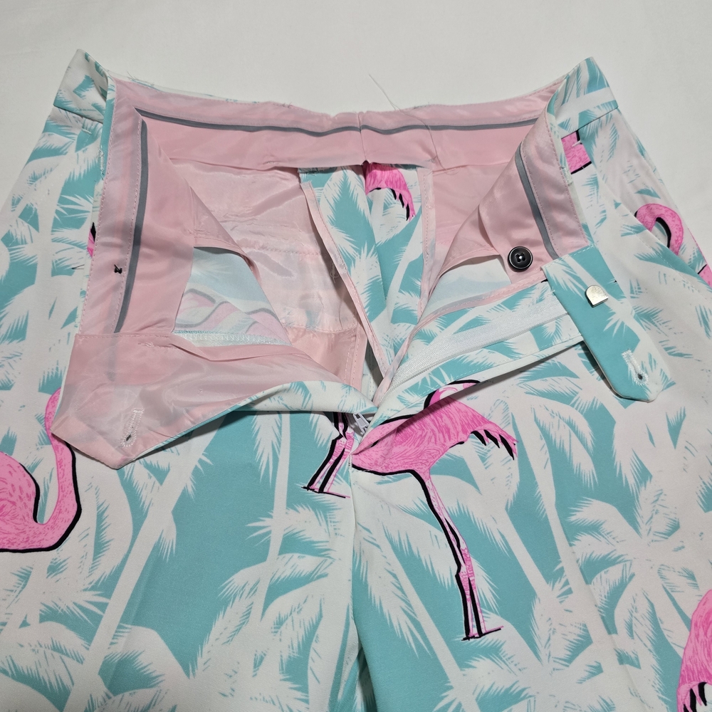Shinesty El FlamencoTropical Flamingo Print Suit Size 38 Blazer, 30/31 Pants - Picture 10 of 13